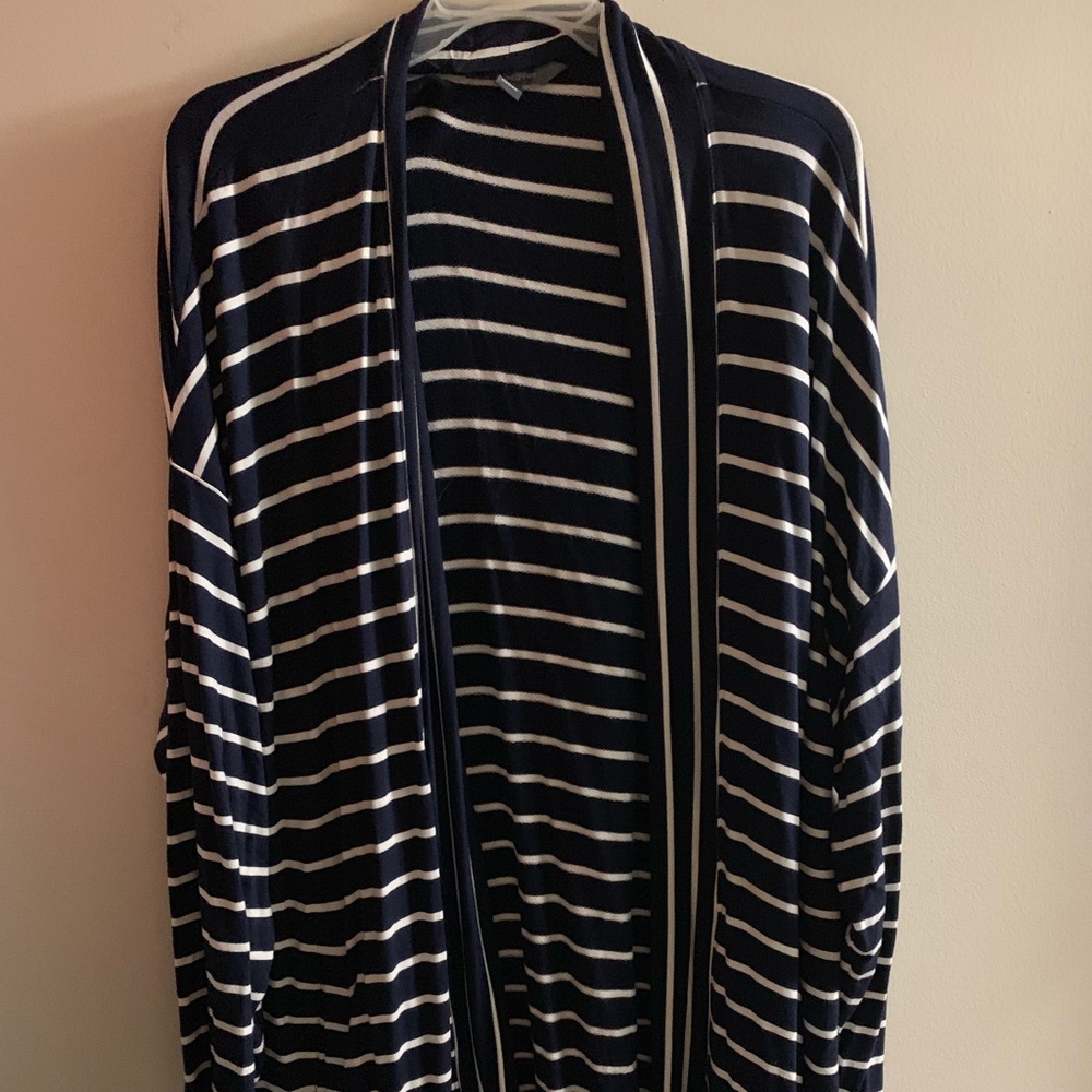 Navy and white striped open cardigan size 3X